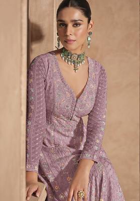 Embroidered chinon onion pink readymade salwar kameez 2