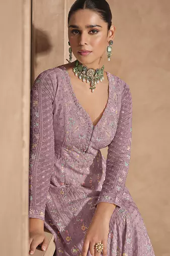 Embroidered chinon onion pink readymade salwar kameez