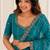 glamorous teal blue embroidery work with real bits work fendy satin indian designer saree