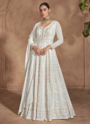 Embroidered chinon white readymade salwar kameez 1