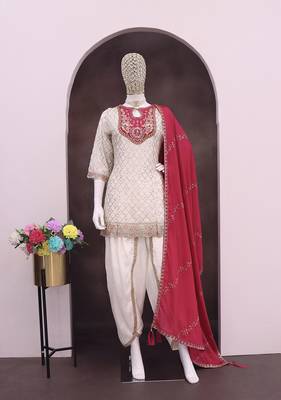 Chinon fabric white color readymade dhoti kurta suit 2