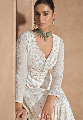 Embroidered chinon white readymade salwar kameez 2