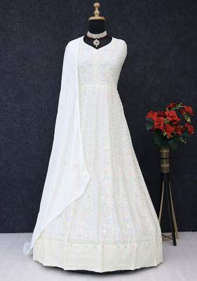 Embroidered chinon white readymade salwar kameez 3