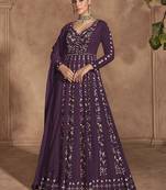 Embroidered chinon wine readymade salwar kameez