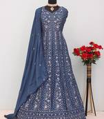 Embroidered chinon navy blue readymade salwar kameez