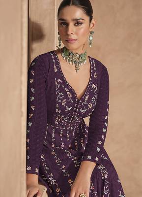 Embroidered chinon wine readymade salwar kameez 2