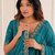 glamorous teal blue embroidery work with real bits work fendy satin indian designer saree