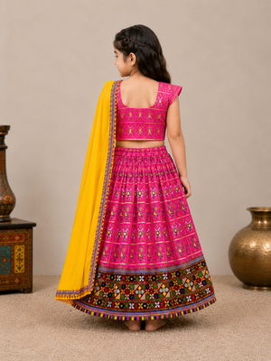 Pink printed cotton traditional kids lehenga choli with blouse 2