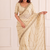 graceful white embroidery work with real bits work fendy satin indian designer wedding saree