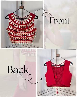 Designer maroon readymade blouse with real mirror work 1