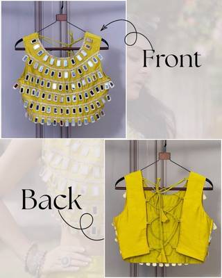 Designer mustard yellow readymade blouse with real mirror work 1