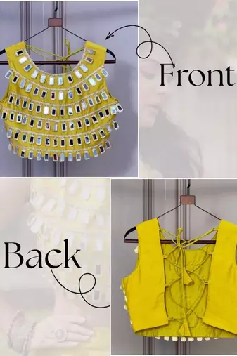 Designer mustard yellow readymade blouse with real mirror work