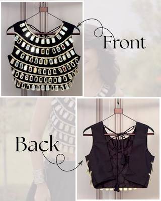 Designer black readymade blouse with real mirror work 1