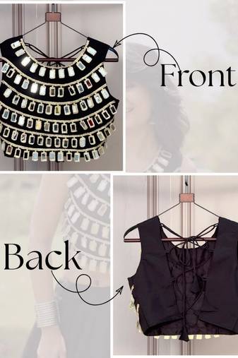 Designer black readymade blouse with real mirror work