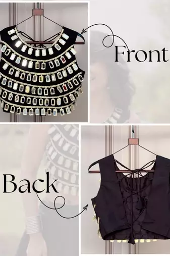 Designer black readymade blouse with real mirror work