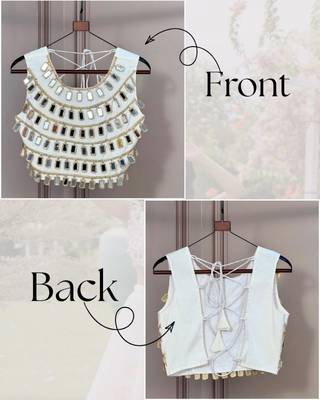 Designer white readymade blouse with real mirror work 1