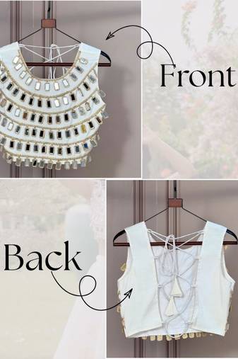 Designer white readymade blouse with real mirror work