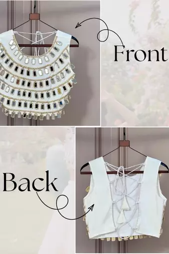 Designer white readymade blouse with real mirror work