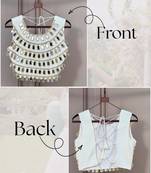 Designer white readymade blouse with real mirror work