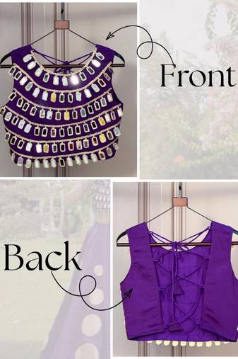 Designer purple readymade blouse with real mirror work