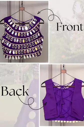 Designer purple readymade blouse with real mirror work