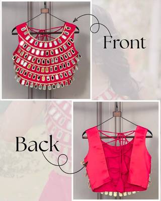 Designer pink readymade blouse with real mirror work 1