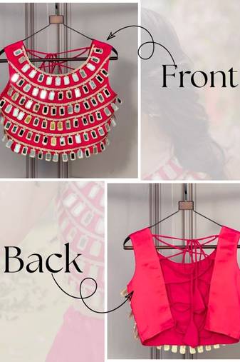 Designer pink readymade blouse with real mirror work