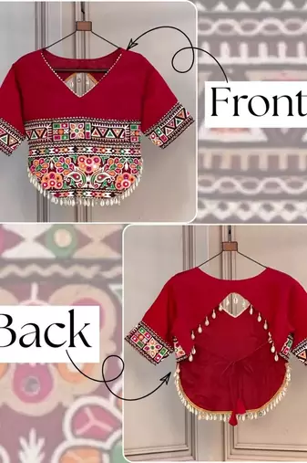 Roman silk gamthi embroidery work navratri blouse