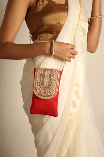 Red satin sling bag