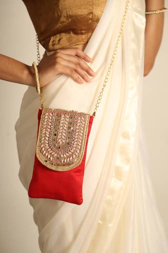 Red satin sling bag
