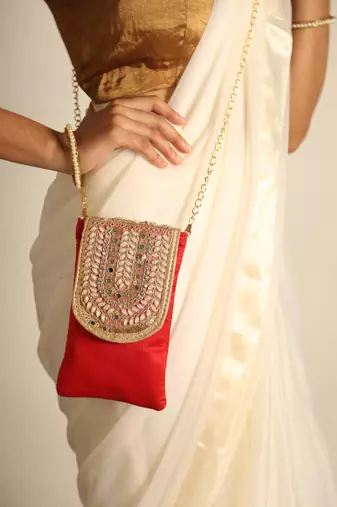 Red satin sling bag