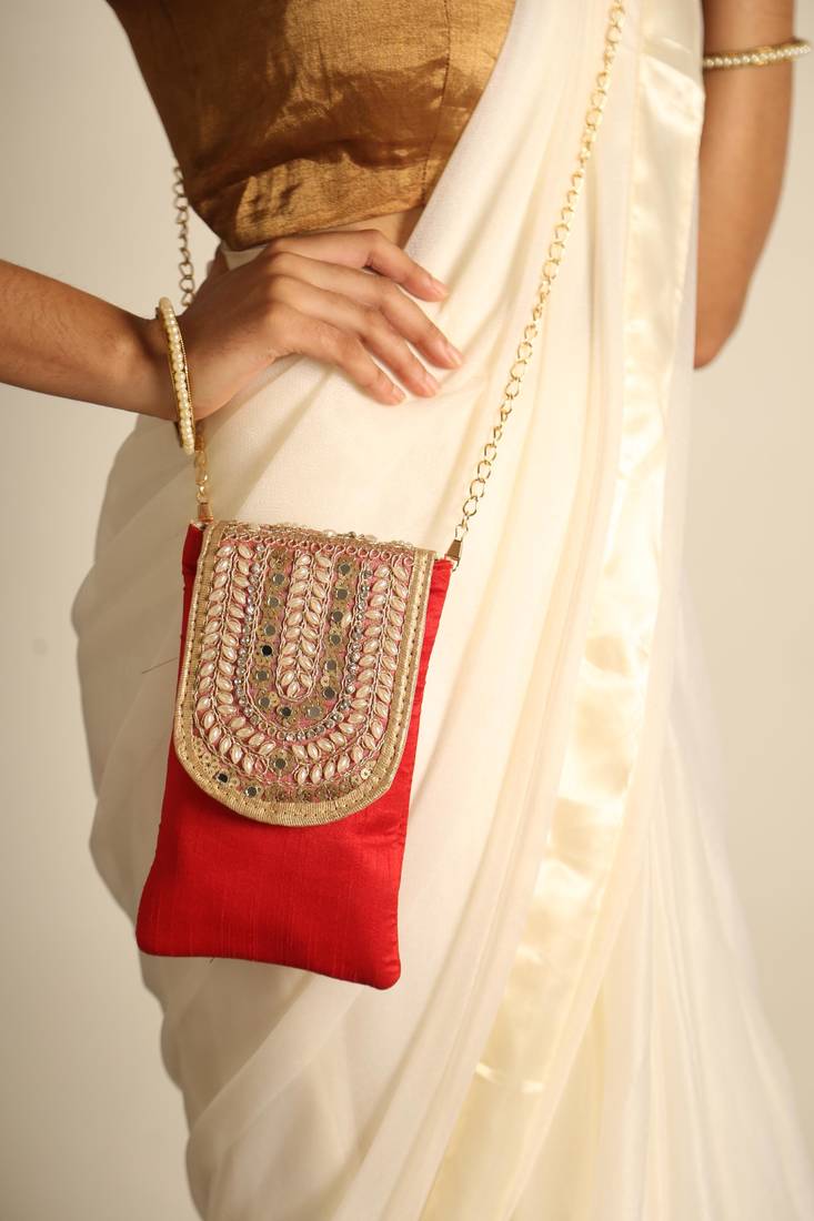 Red satin sling bag