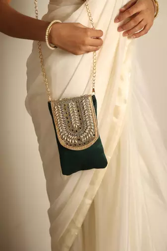 Green satin sling bag