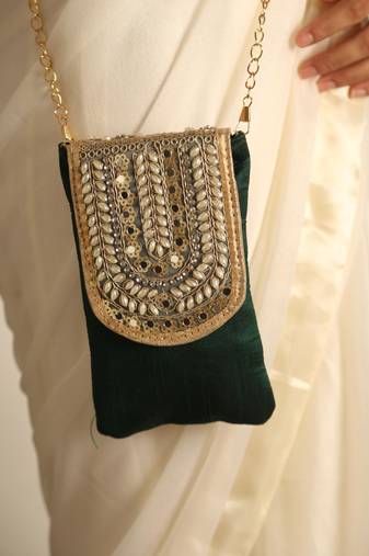 Green satin sling bag