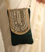 Green satin sling bag
