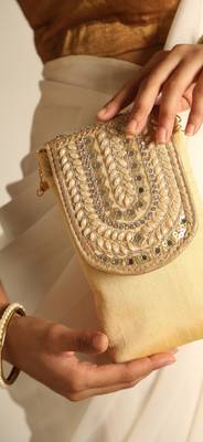Beige satin sling bag 1