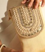 Beige satin sling bag