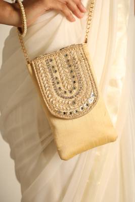 Beige satin sling bag 2