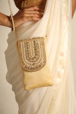 Beige satin sling bag 3