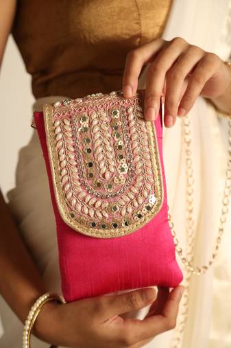 Pink satin sling bag