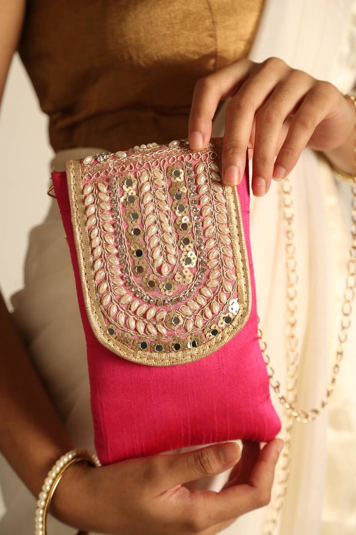 Pink satin sling bag