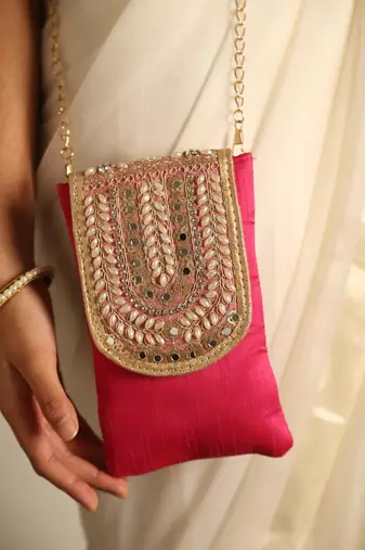Pink satin sling bag
