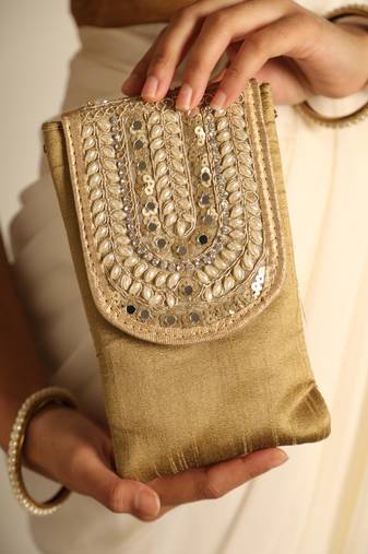 Ochre satin sling bag