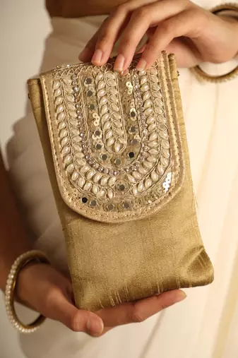 Ochre satin sling bag