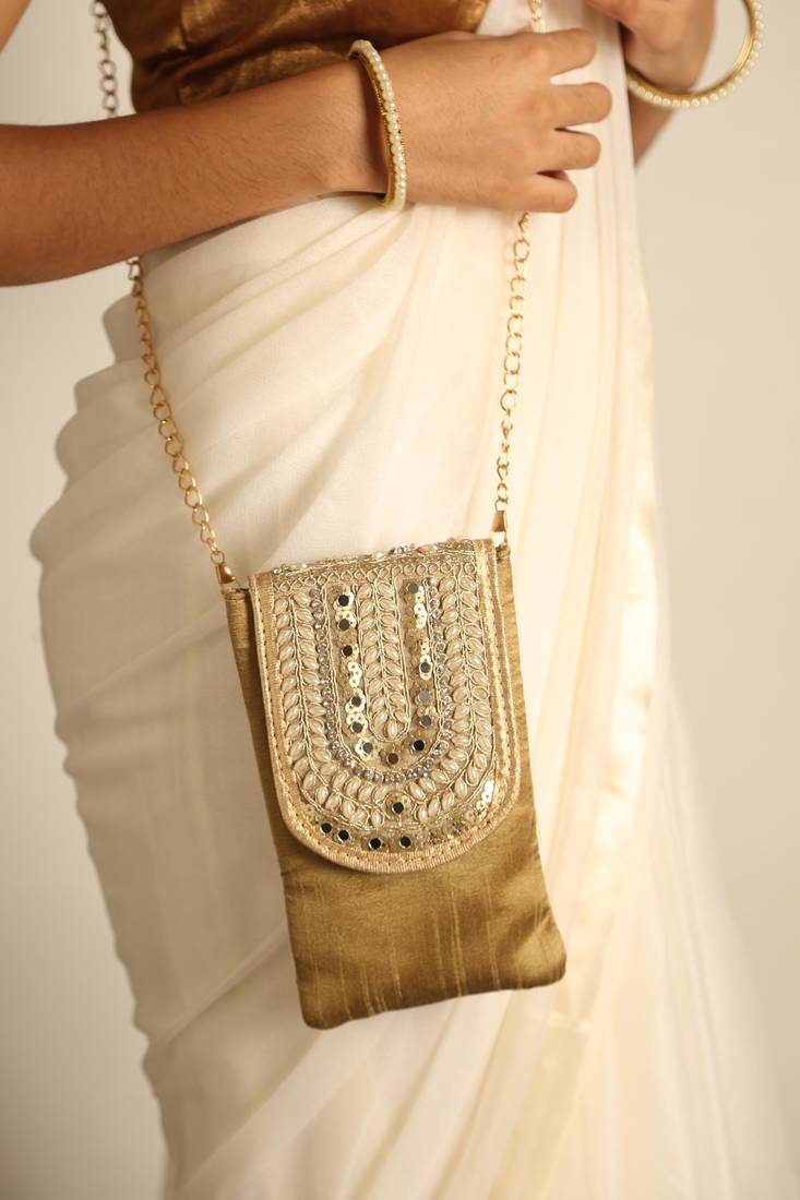 Ochre satin sling bag