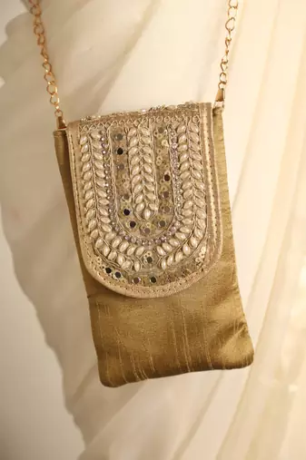 Ochre satin sling bag