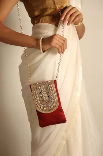 Maroon satin sling bag