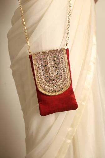 Maroon satin sling bag