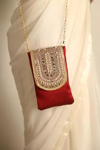 Maroon satin sling bag