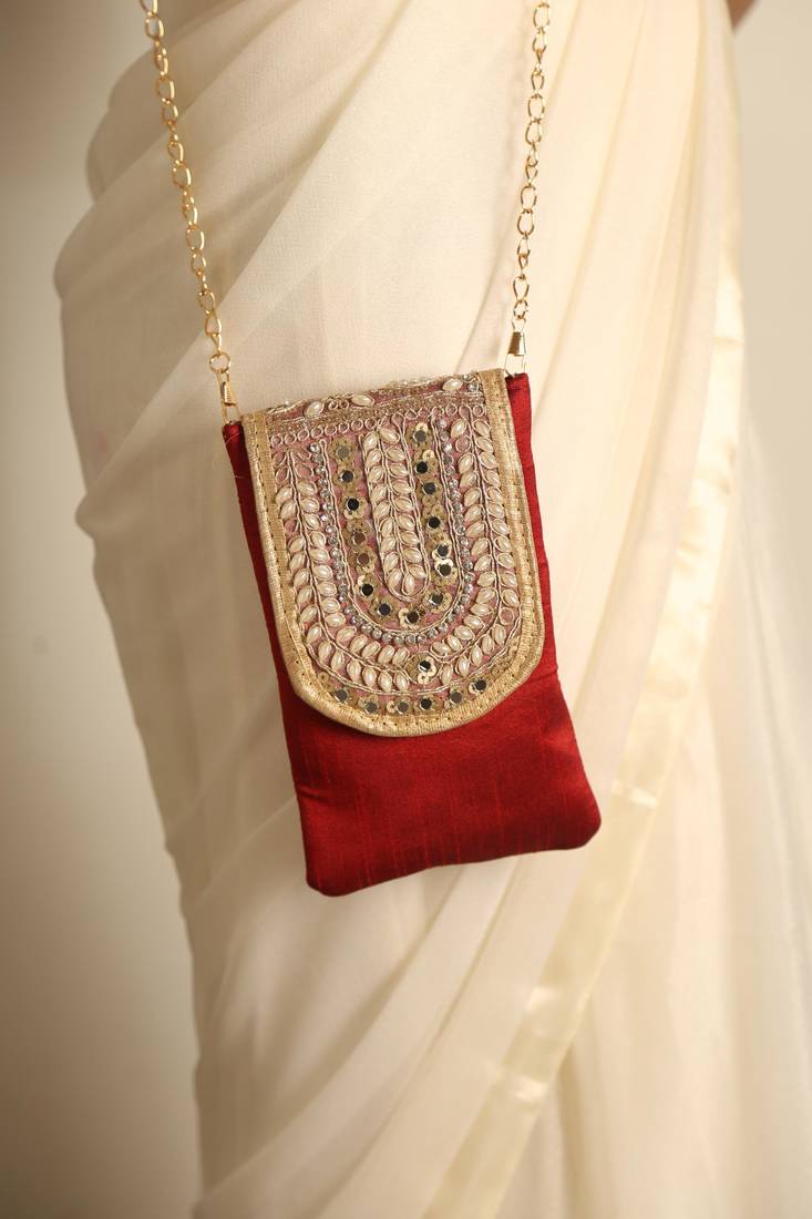 Maroon satin sling bag